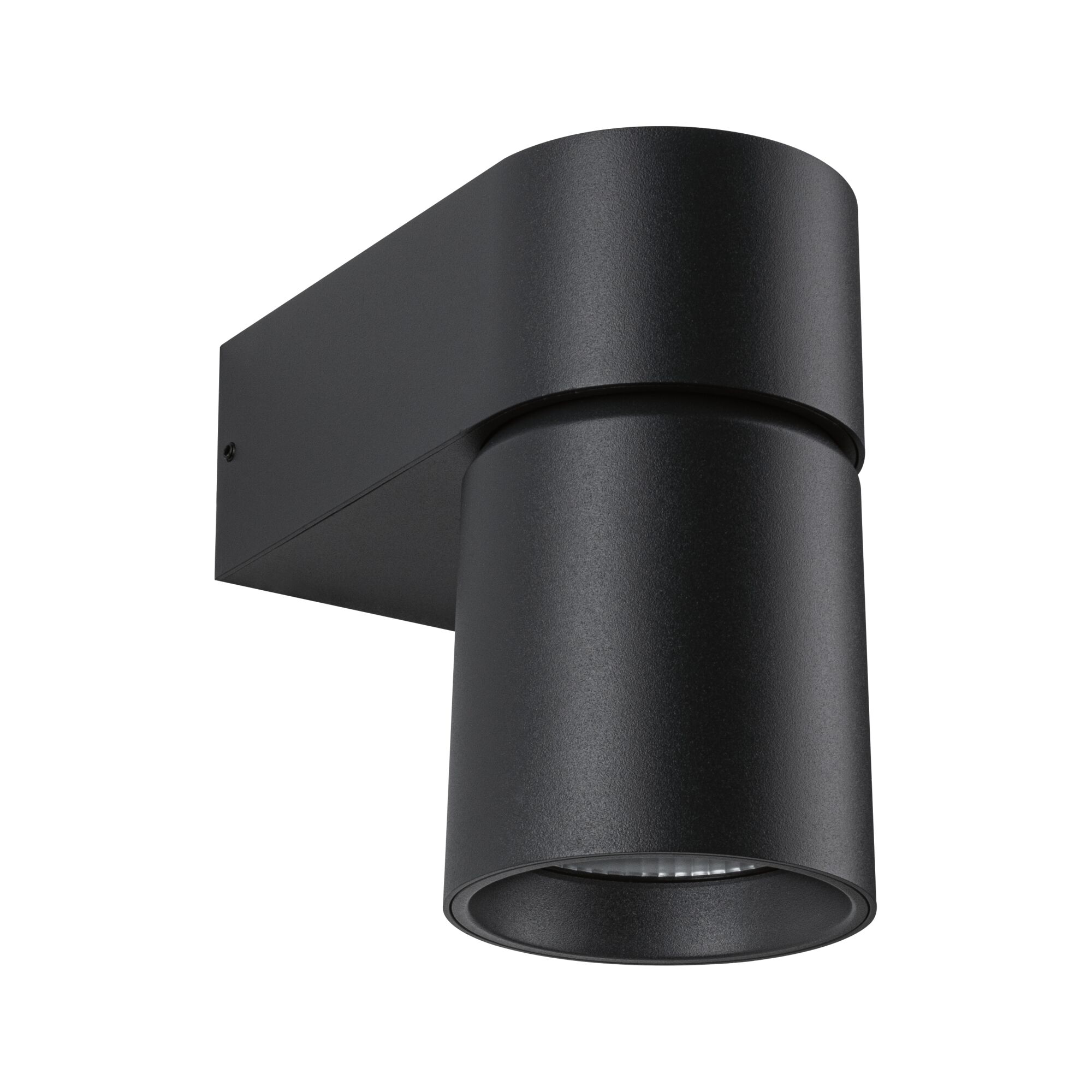 Black aluminum wall light with cylindrical design for modern LED lighting solutions.