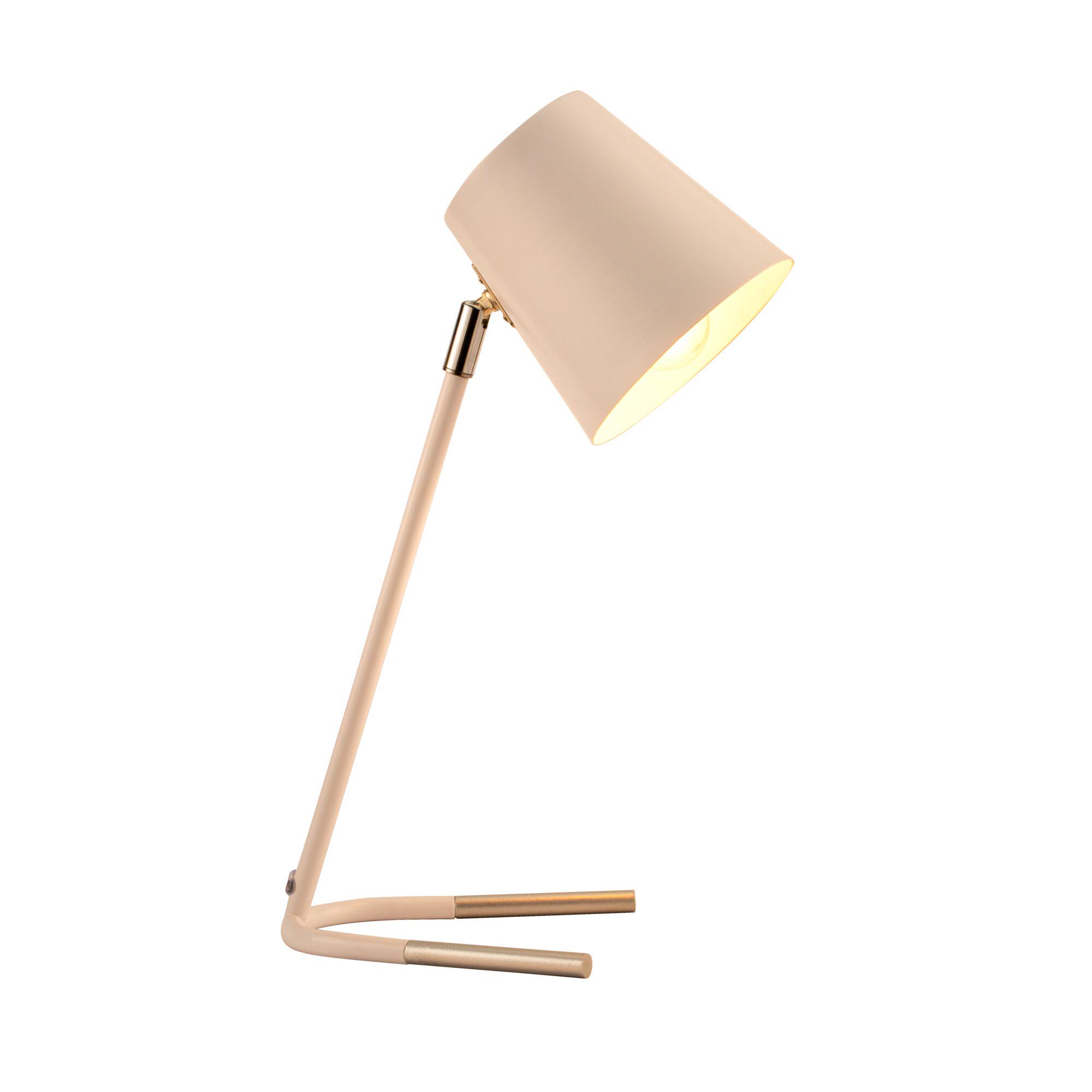 Beige metal bordlampe med gyldne detaljer og varmt hvidt lys til opholdsrum