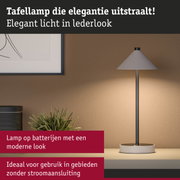 Moderne tafellamp in grijze lederlook met batterij voor draadloze verlichting in woonruimtes