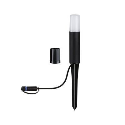 Black LED garden light with ground spike and white plastic diffuser for outdoor lighting