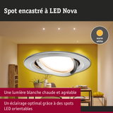 Spot encastré LED Nova en métal argenté avec lumière blanc chaud pour éclairage intérieur