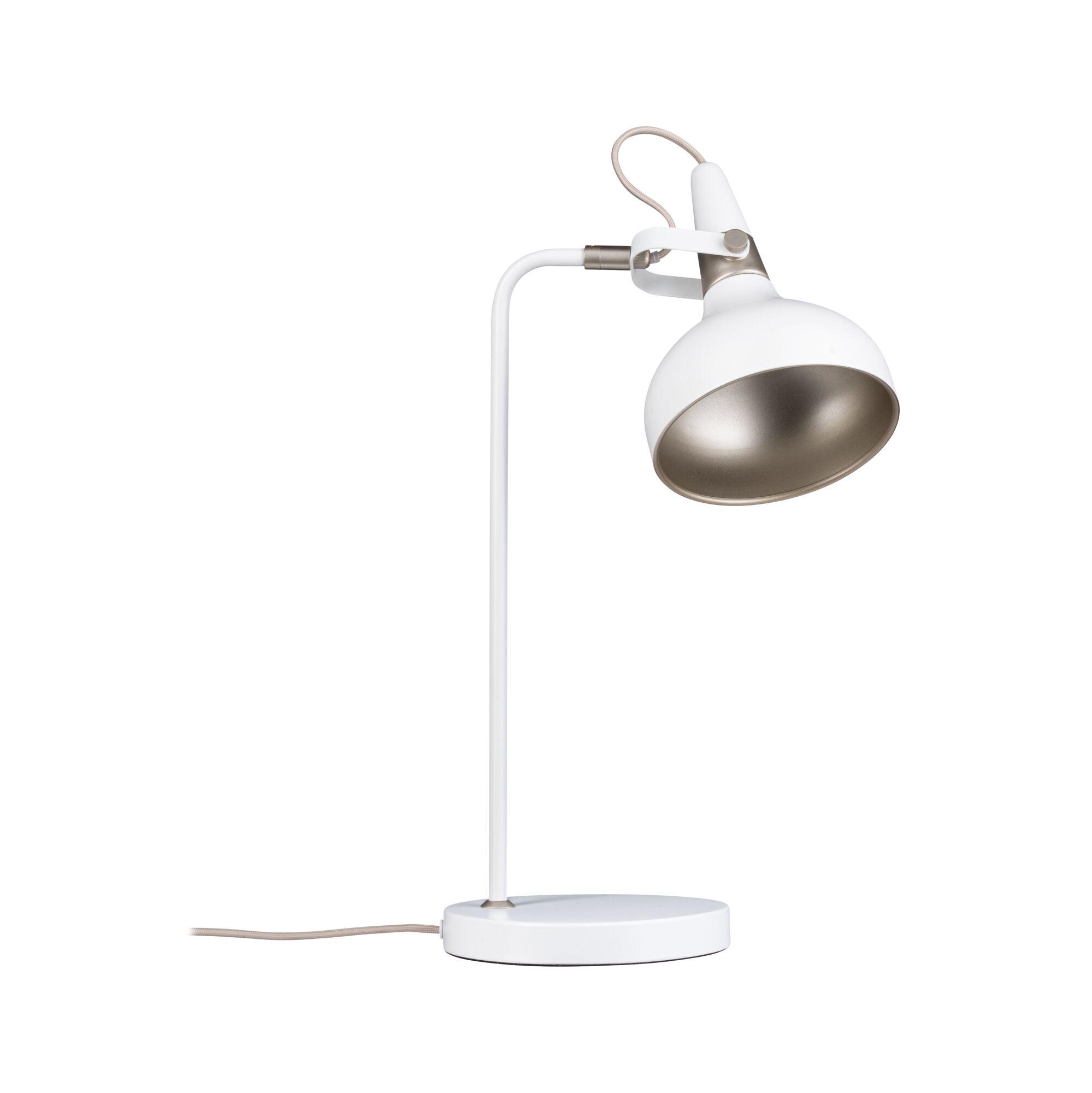 White metal desk lamp with adjustable silver shade for modern workspace lighting