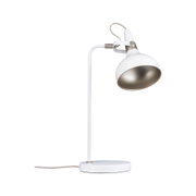 White metal desk lamp with adjustable silver shade for modern workspace lighting