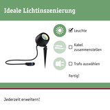 Schwarze LED-Gartenleuchte mit Erdspieß und Kabel für einfache Lichtinszenierung im Außenbereich