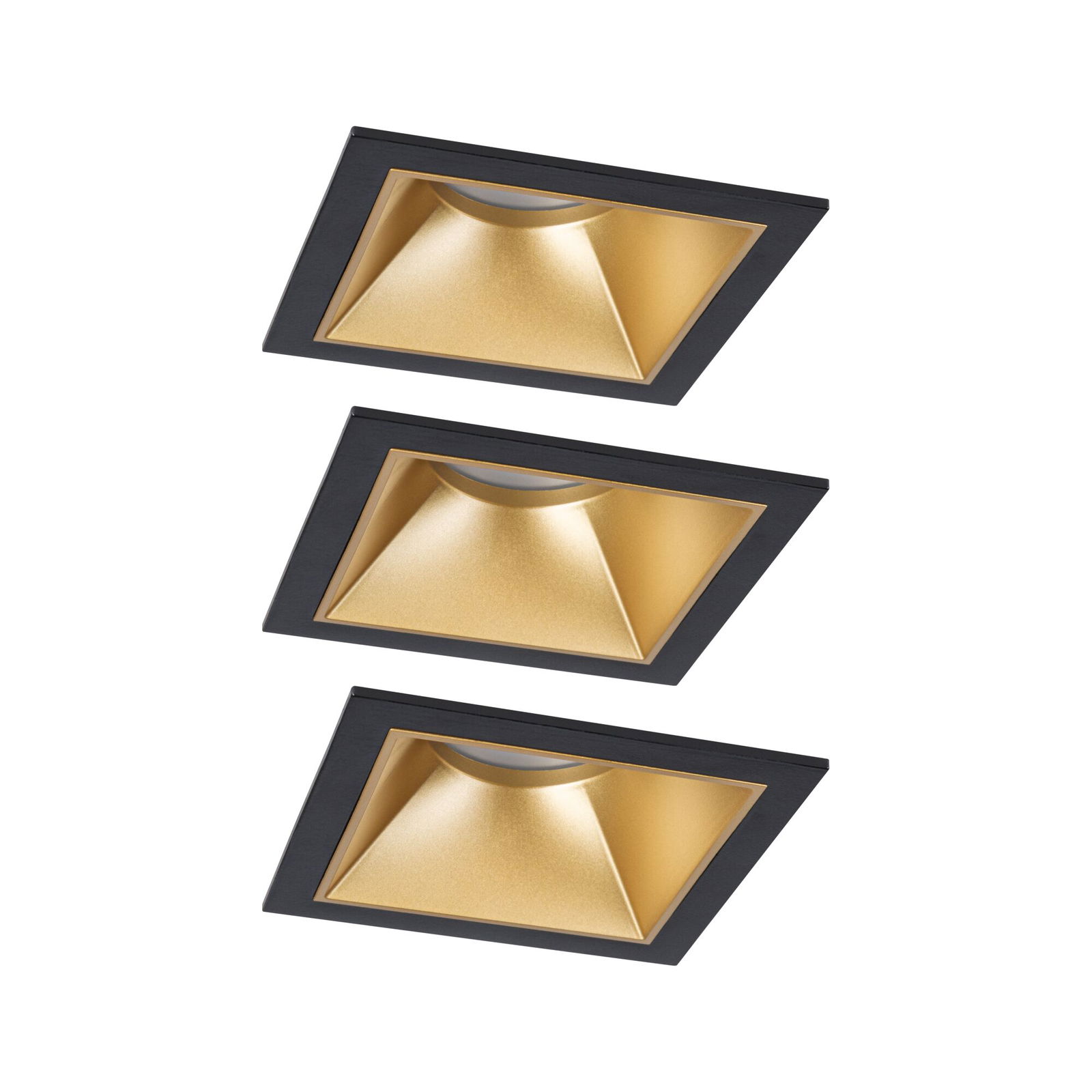 LED Einbauleuchte 3-Step-Dim Cole Coin Basisset IP44 eckig 88x88mm Coin 3x6W 3x470lm 230V dimmbar 2700K Schwarz/Gold matt