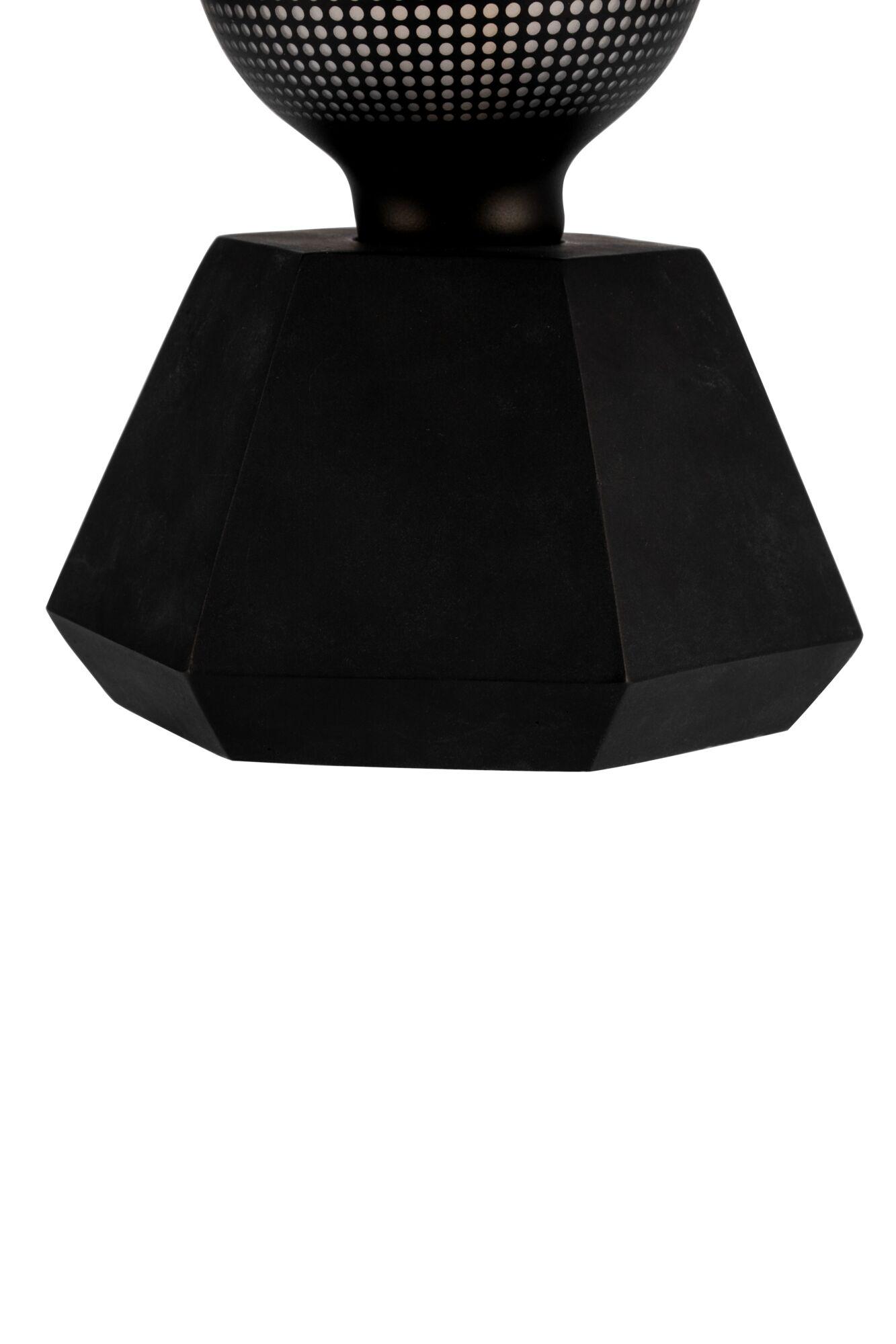 Socle de lampe noir facetté en métal avec motif perforé pour éclairage LED moderne