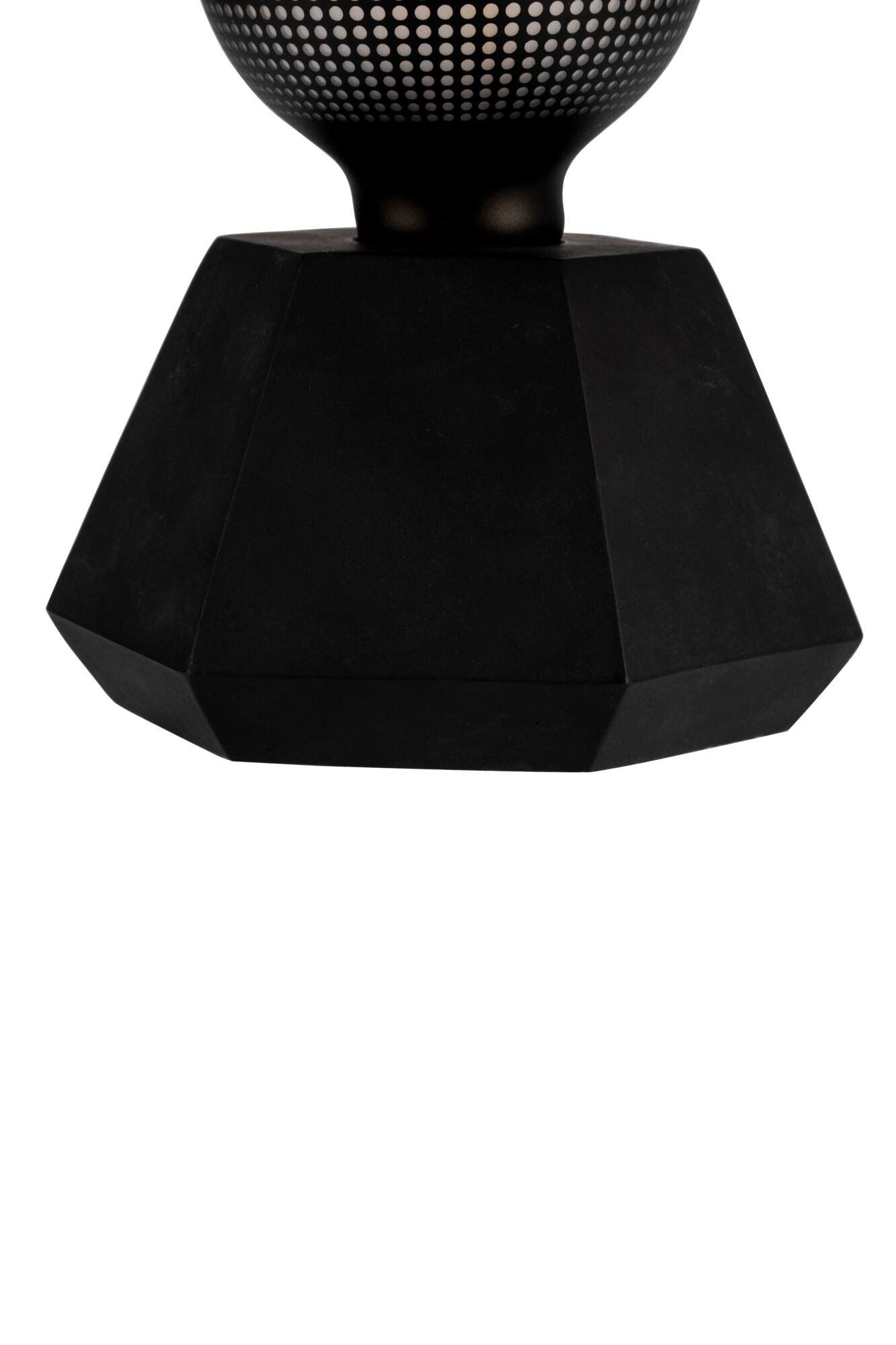Black faceted metal lamp base with perforated pattern for modern LED lighting design