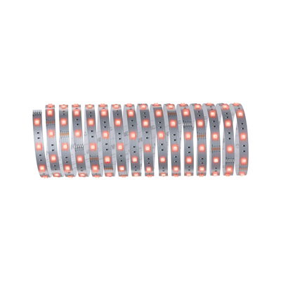 Flexible LED strip with red lights on white base for decorative and ambient lighting.