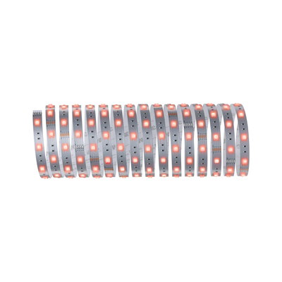 Bande LED flexible avec lumières rouges sur support blanc pour éclairage décoratif.