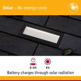 Black solar recessed floor light with white illumination, energy-saving outdoor lighting with rechargeable battery