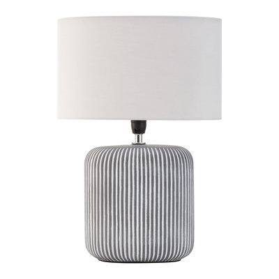 Lampe de table moderne avec base en céramique grise et abat-jour en tissu blanc pour un éclairage élégant