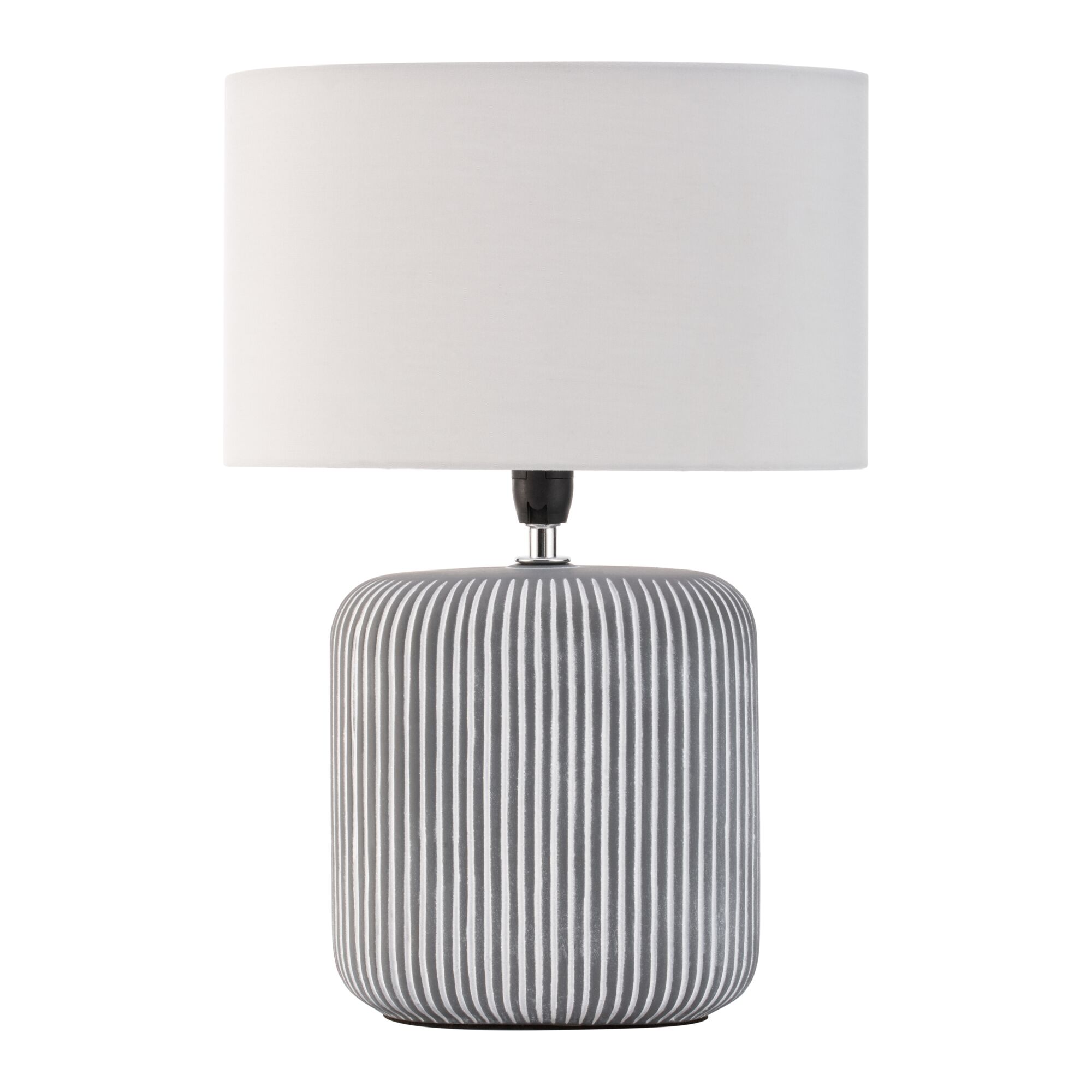Pauleen Lampe à poser Pure Shine E14 max. 20W Gris clair/Gris/Blanc Lampe de table moderne avec base en céramique grise et abat-jour en tissu blanc pour un éclairage élégant