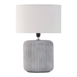 Modern table lamp with grey ceramic base and white fabric shade for stylish home lighting