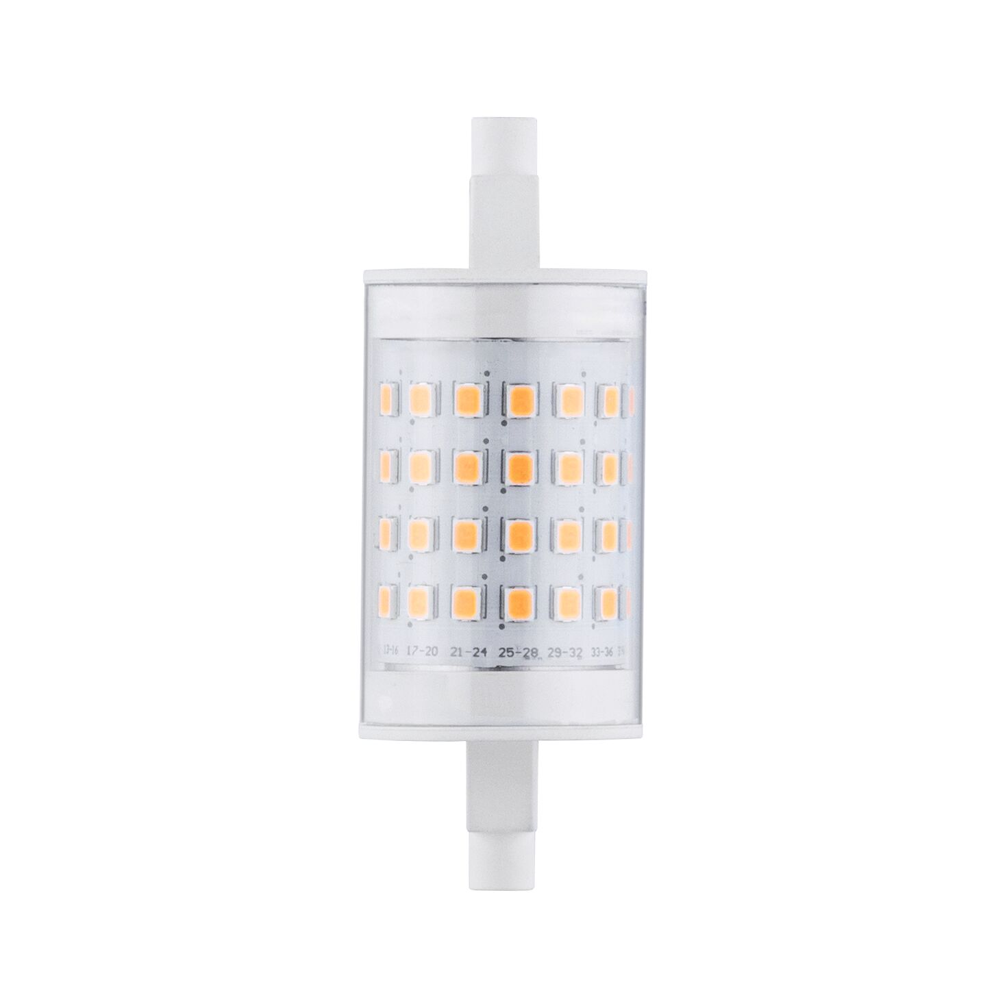 Compact LED lamp with transparent casing and warm white LEDs for energy-efficient lighting