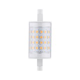 Kompakte LED-Lampe mit transparentem Gehäuse und warmweißen LEDs für energiesparende Beleuchtung