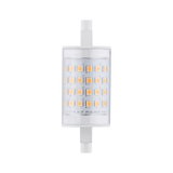 Kompakte LED-Lampe mit transparentem Gehäuse und warmweißen LEDs für energiesparende Beleuchtung