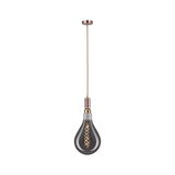 Pendant lamp with smoke grey glass bulb and copper metal, decorative LED filament lighting