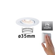Weißer Einbaustrahler mit 35 mm Durchmesser und EasyDim Funktion für stufenloses Dimmen