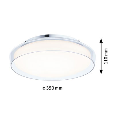 Rund loftlampe med akrylglas og kromkant, 350 mm diameter, moderne LED-belysning