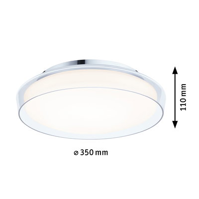 Rund loftlampe med akrylglas og kromkant, 350 mm diameter, moderne LED-belysning