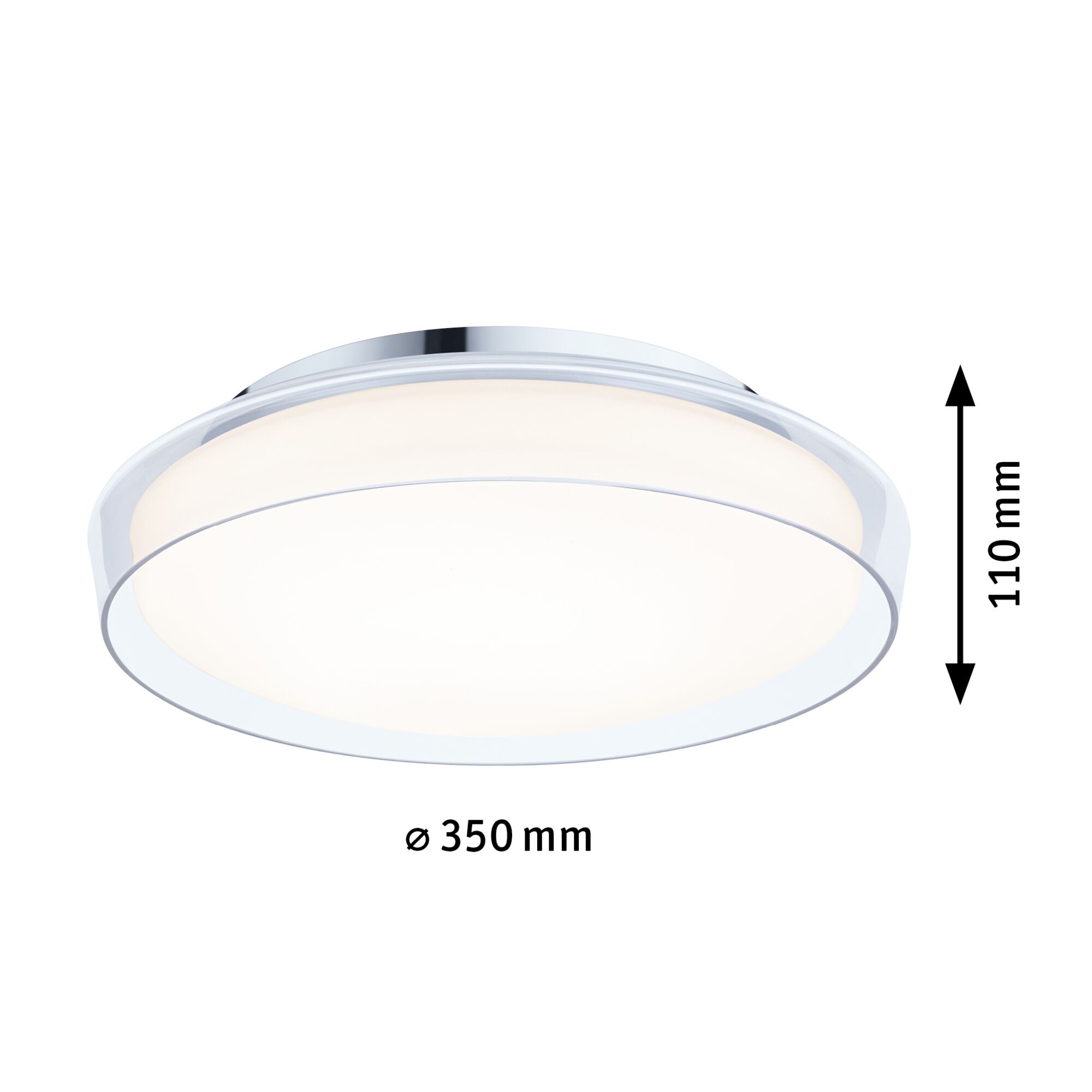 Plafonnier rond en verre acrylique avec bord chromé, diamètre 350 mm, éclairage LED moderne