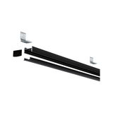 Black aluminum profile with mounting clips and end cap for indoor LED strip lighting installation