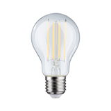 Klassische LED-Glühbirne mit transparentem Glas und silbernem Sockel für energiesparende Beleuchtung