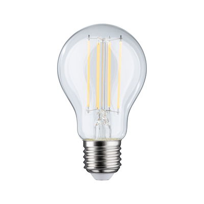 Klassische LED-Glühbirne mit transparentem Glas und silbernem Sockel für energiesparende Beleuchtung