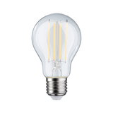 Klassische LED-Glühbirne mit transparentem Glas und silbernem Sockel für energiesparende Beleuchtung