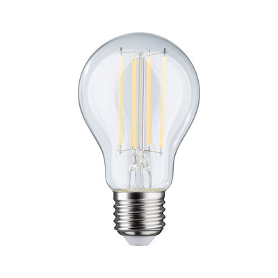 Klassische LED-Glühbirne mit transparentem Glas und silbernem Sockel für energiesparende Beleuchtung