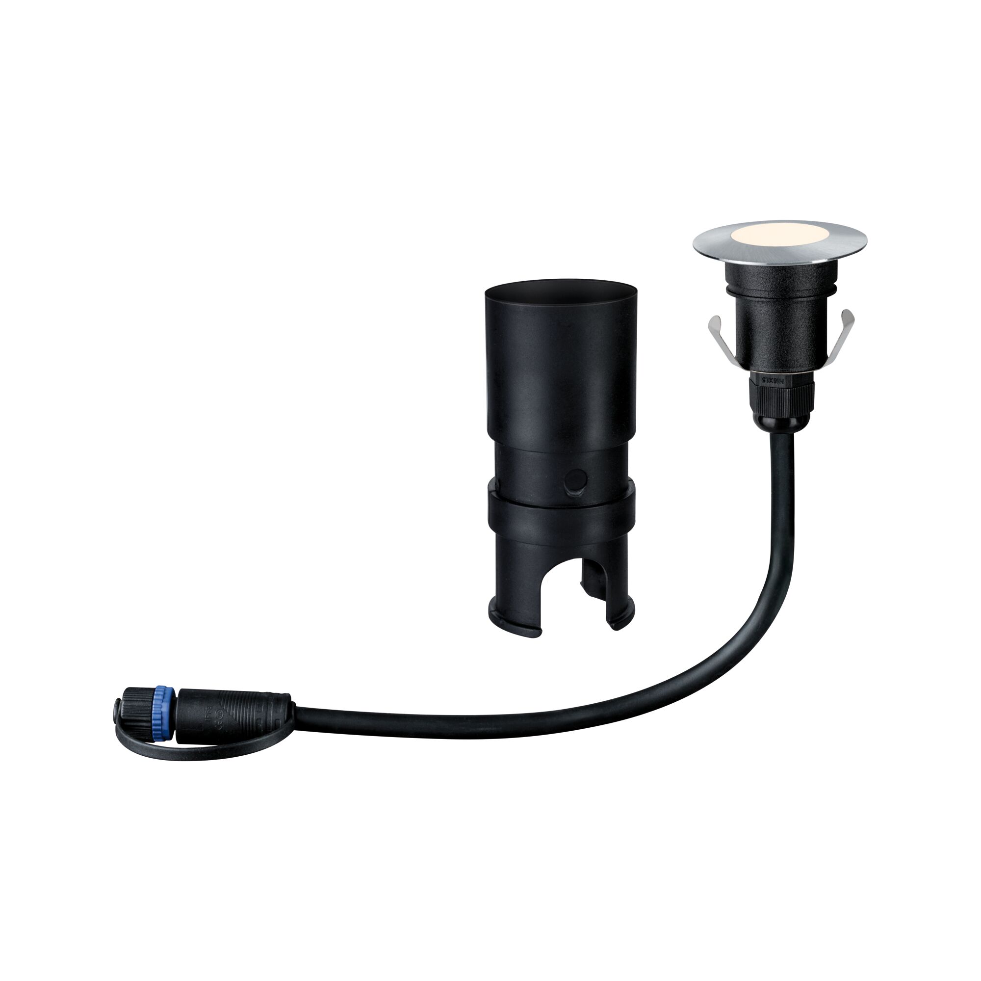 Schwarzes LED-Einbauleuchten-Set mit Kabel und Halterung aus Kunststoff für Außenbeleuchtung
