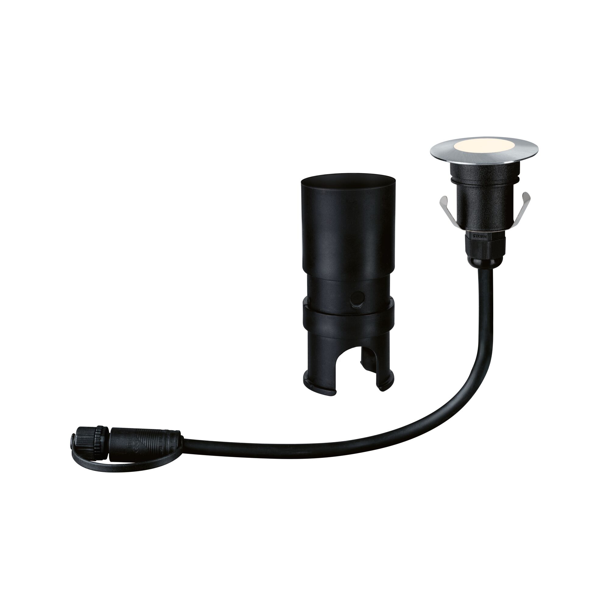 Plug & Shine LED Zapuštěné podlahové svítidlo Floor Mini Jednoduchý spot IP67 3000K 2,5W Stříbrná Schwarze LED-Einbauleuchte aus Metall mit Kabel und wasserdichtem Anschluss für Außenbeleuchtung