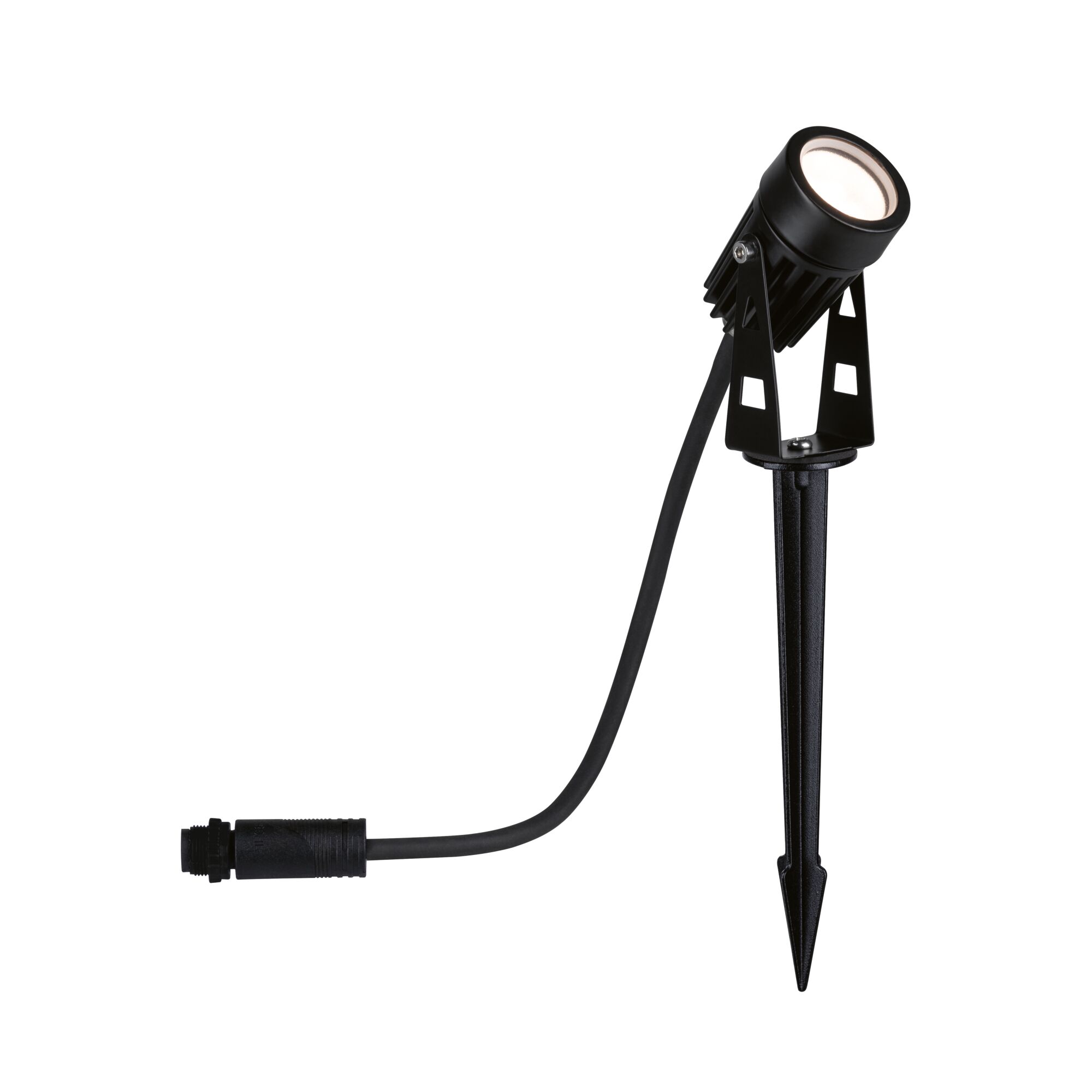 Plug & Shine Projecteur de jardin LED Blanc chaud Spot individuel IP65 3000K 2W Noir Projecteur LED de jardin noir en métal avec piquet de terre et câble pour éclairage extérieur