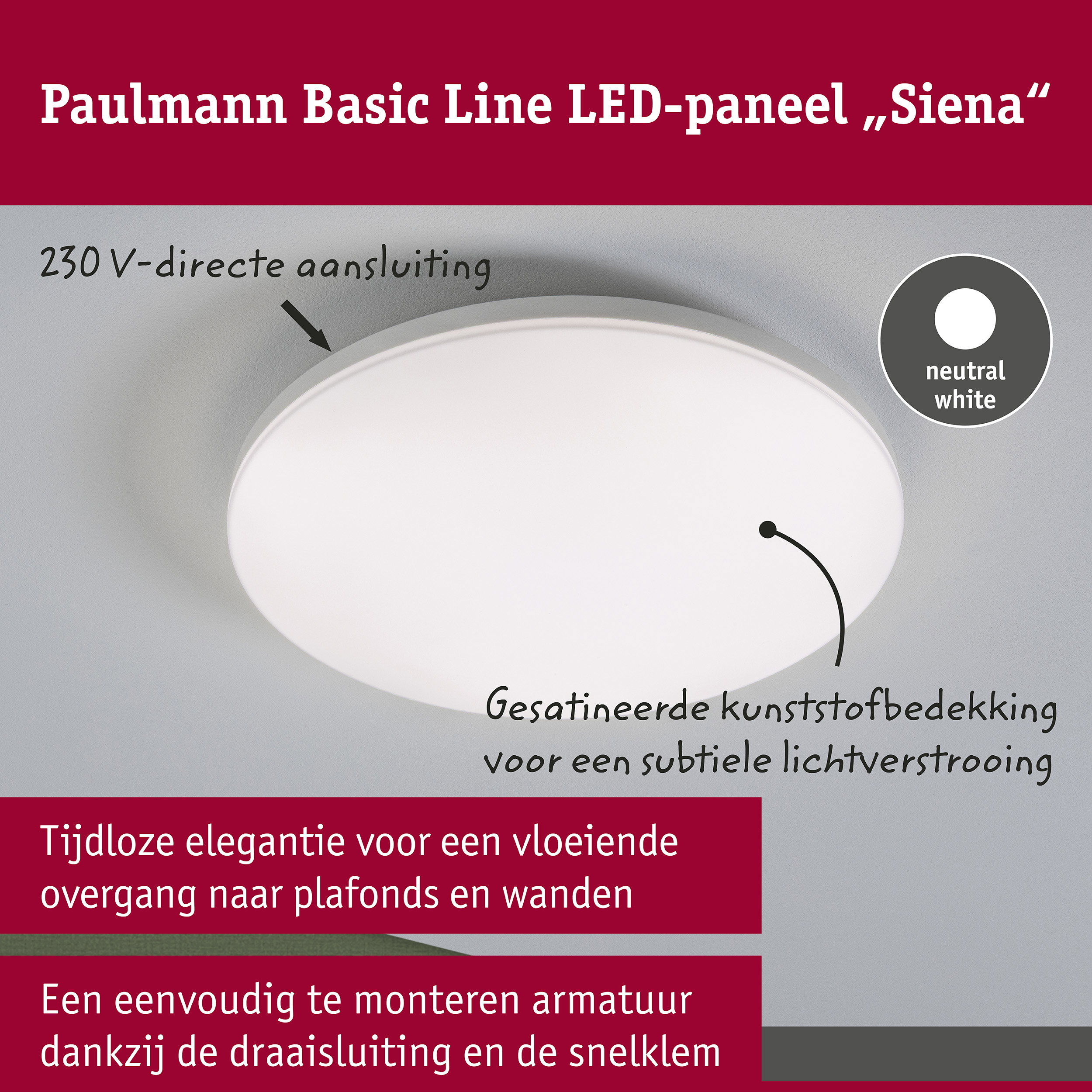 LED-plafondlamp Siena 4000K 360mm 1900lm 230V 22W