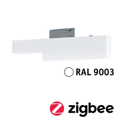 Witte metalen LED-railspot in RAL 9003 met Zigbee voor slimme verlichting