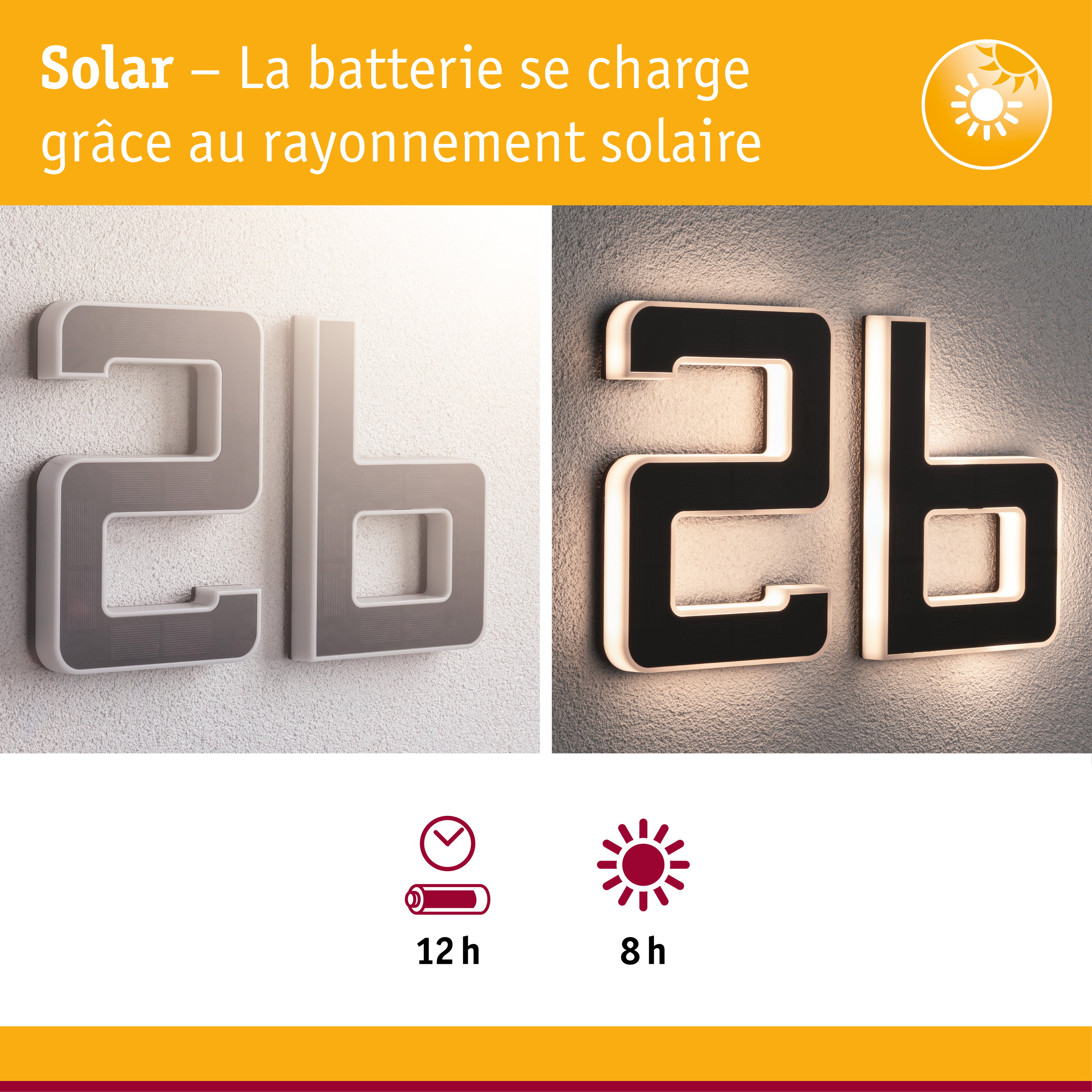 Numéro de maison solaire avec éclairage LED en noir et blanc pour une illumination extérieure économique
