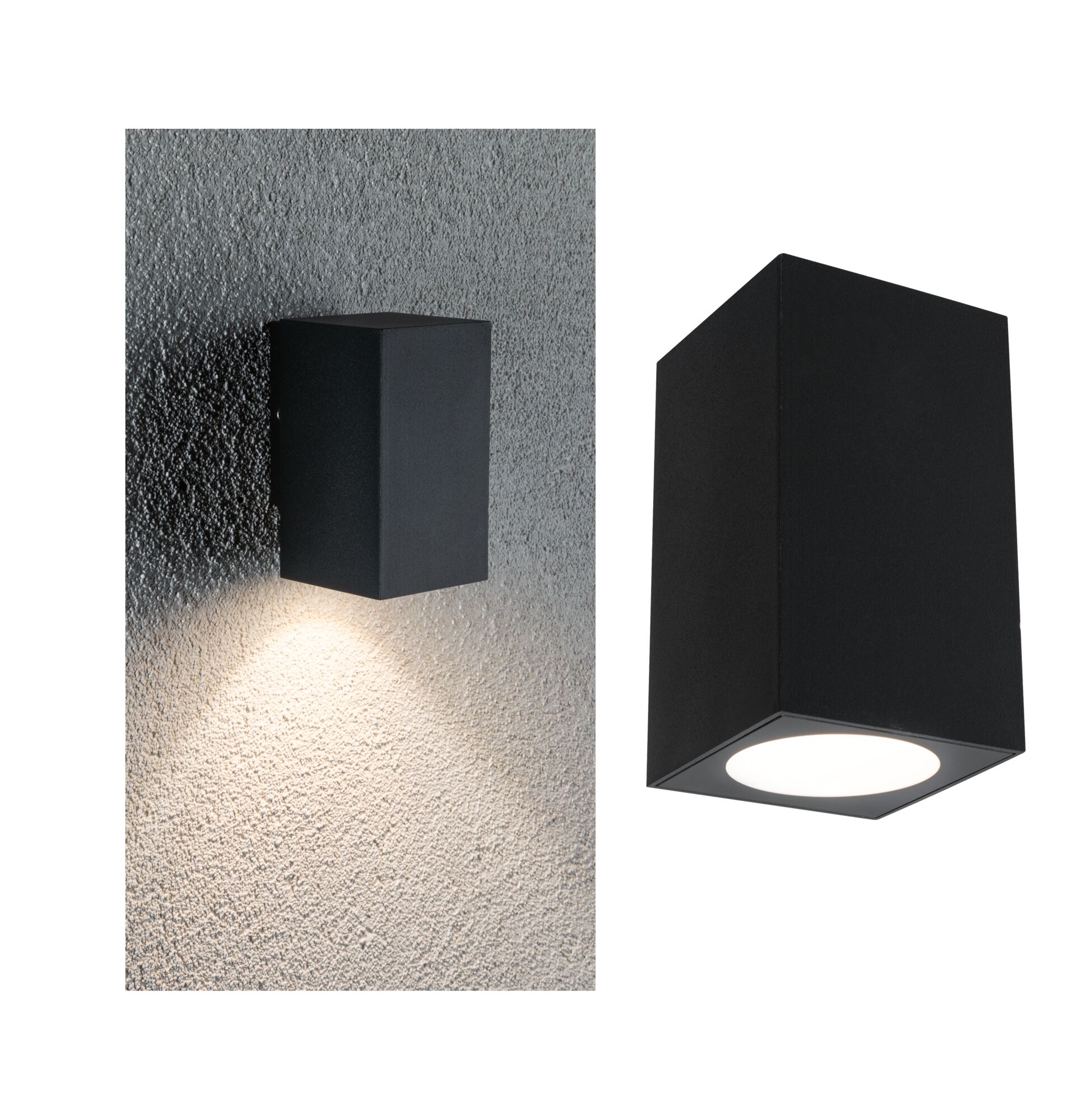 Applique murale extérieure rectangulaire noire en métal avec lumière blanche chaude pour façade moderne