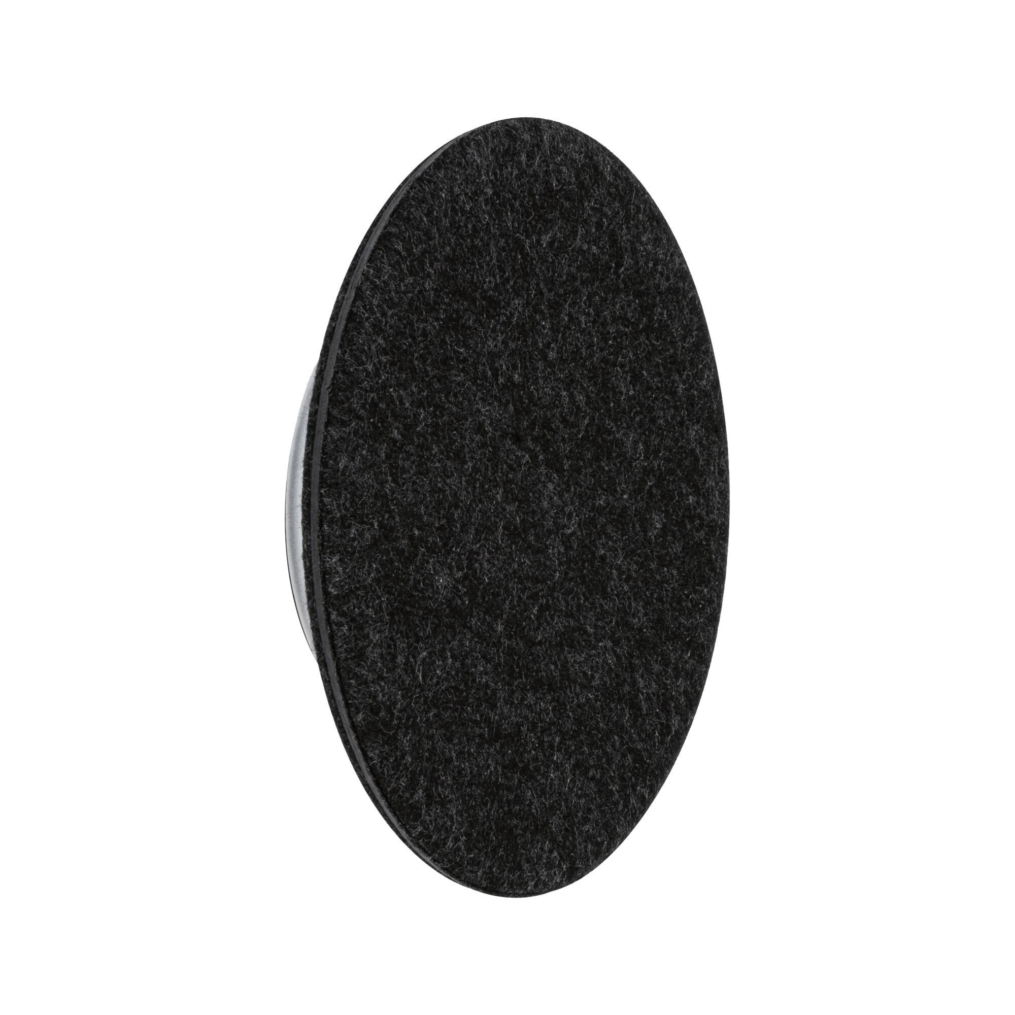 Round black felt furniture pad with plastic base to protect floors and reduce noise when moving furniture