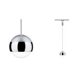 Modern silver metal pendant light with white diffuser in spherical design for elegant room lighting