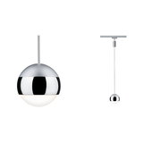 Modern silver metal pendant light with white diffuser in spherical design for elegant room lighting