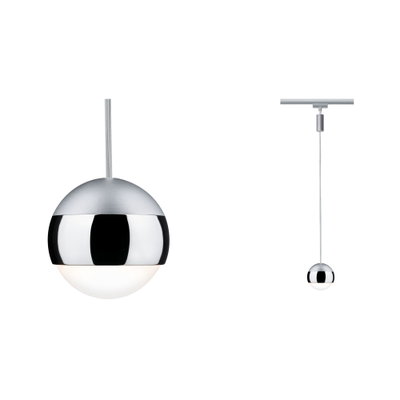 Suspension moderne en métal argenté avec diffuseur blanc en forme sphérique pour un éclairage élégant