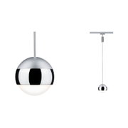 Modern silver metal pendant light with white diffuser in spherical design for elegant room lighting