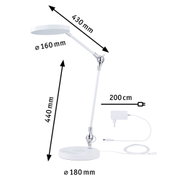 White LED desk lamp with adjustable arm and 200 cm cable for office lighting