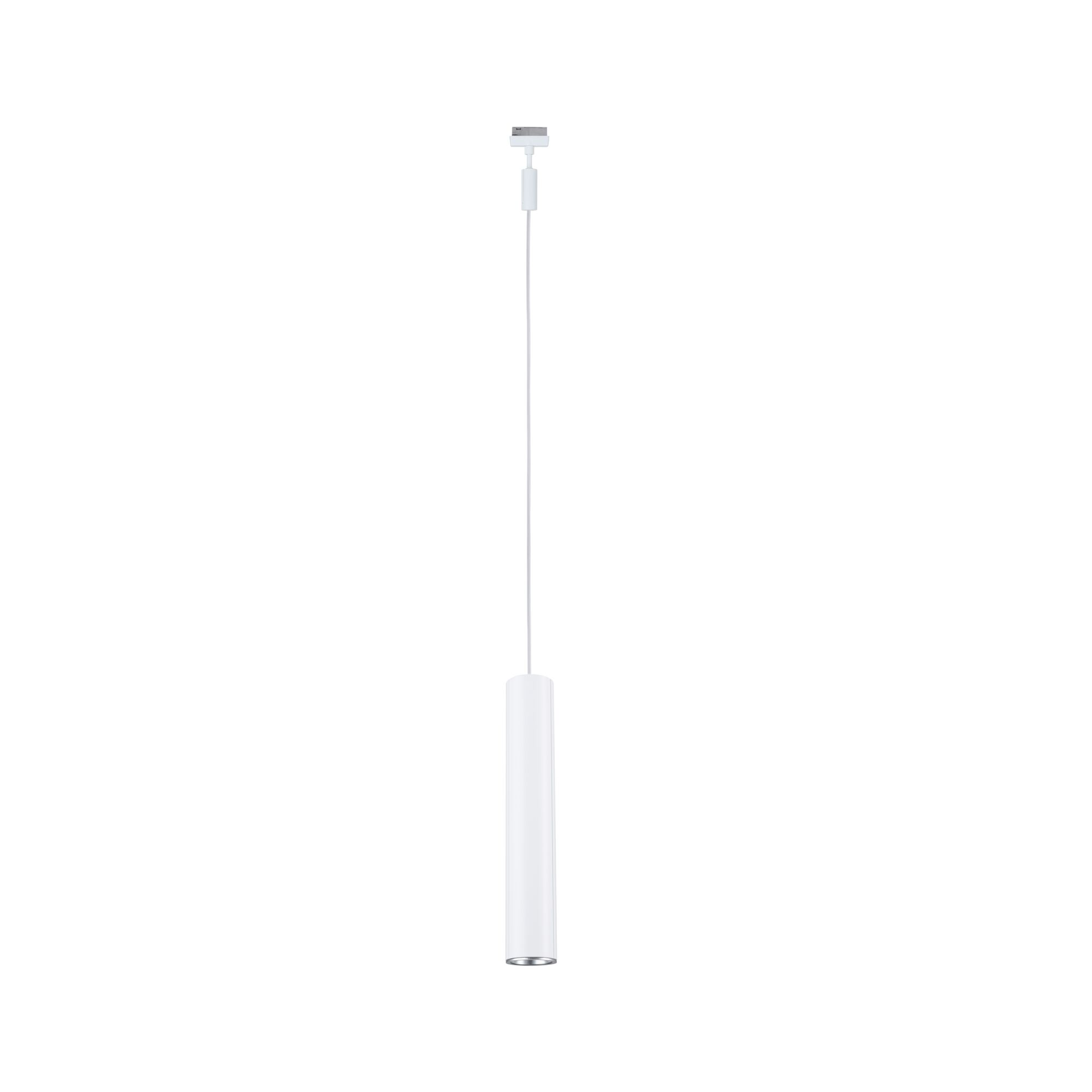 Schlanker weißer LED-Pendelleuchte aus Metall mit minimalistischer Form für moderne Innenräume