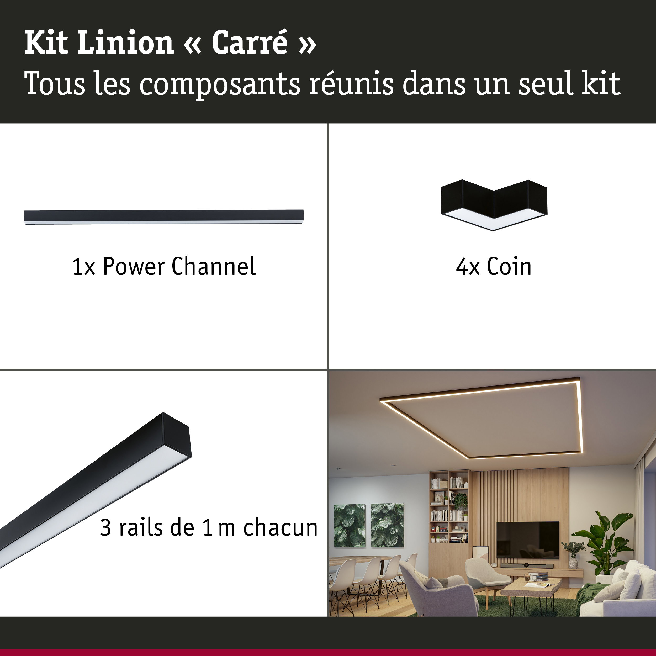 Linion Canal lumineux Parallélépipède Kit complet 230/24V W 3000K Noir signal
