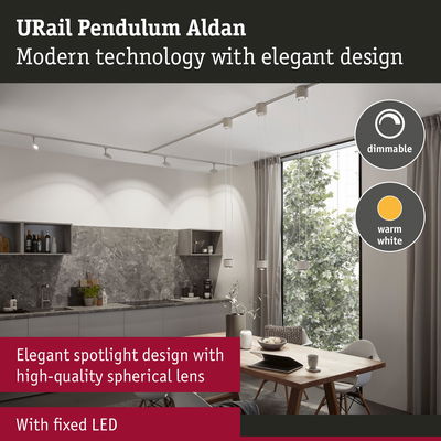 Modern URail Pendulum Aldan white LED pendant light with warm white dimmable illumination