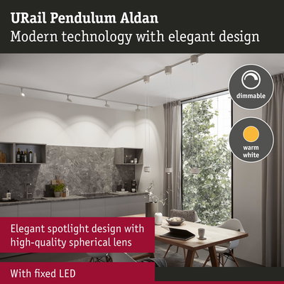 Modern URail Pendulum Aldan white LED pendant light with warm white dimmable illumination