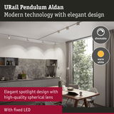 Modern URail Pendulum Aldan white LED pendant light with warm white dimmable illumination