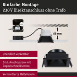 Schwarzer Einbaustrahler mit Anschlussbox und Doppelschnellklemme, 55 mm Einbautiefe, einfache Montage