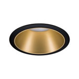 Round recessed light housing in black metal with gold reflector for LED lighting fixtures